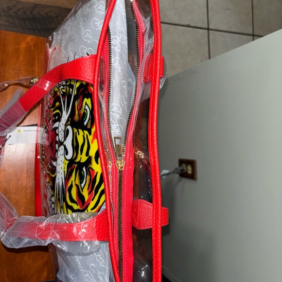 Ed Hardy Transparent Red and White Tote - Picture 3 of 4